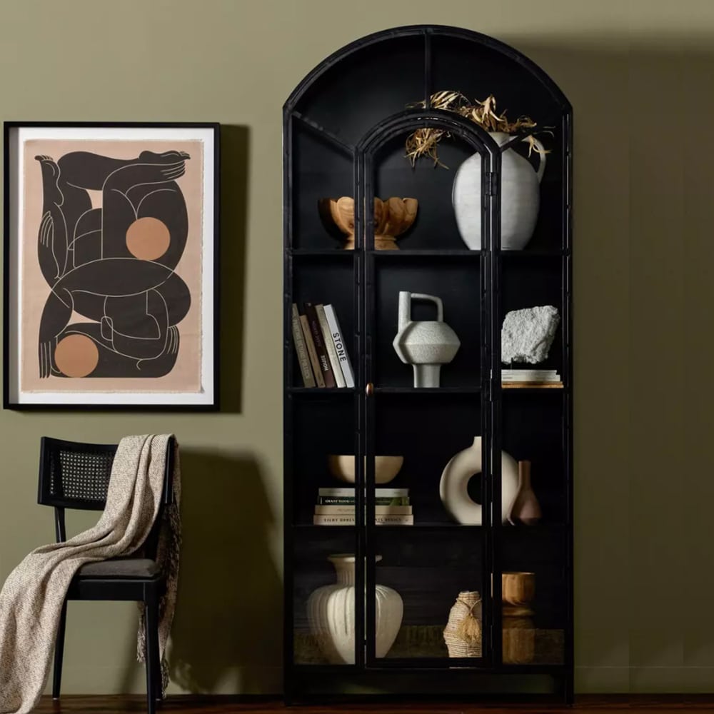 Arched Black Iron & Glass Cabinet