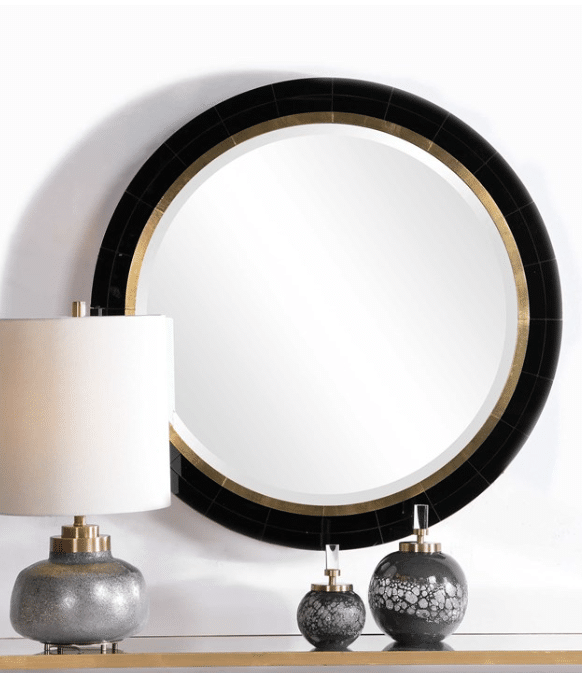 Black & Gold Round Mirror