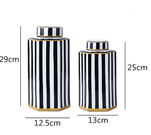 Black & White Striped Ceramic Storage Jars