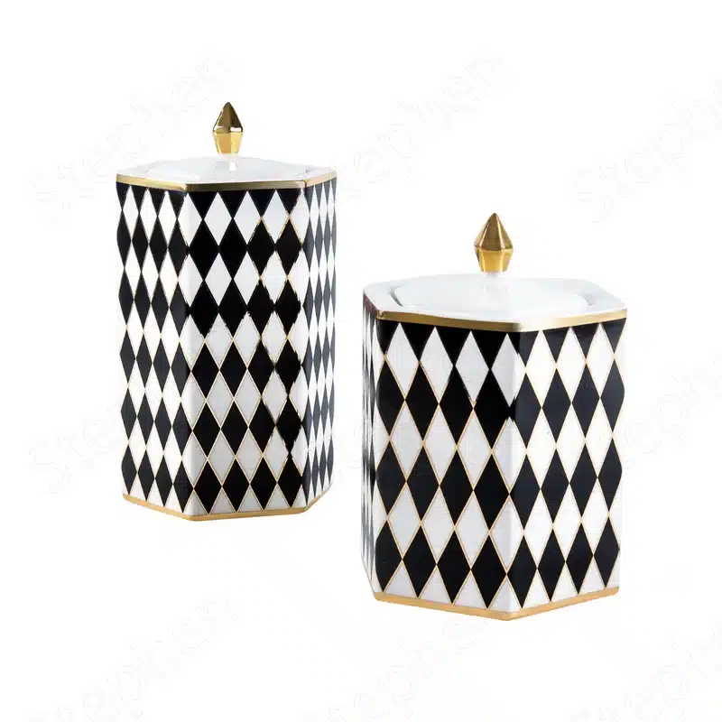Classic Black & White Geometric Storage Jars - Image 2