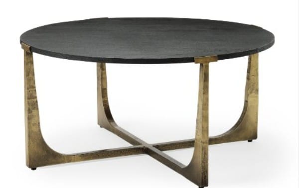 Wood and Antiqued Gold Metal Coffee Table